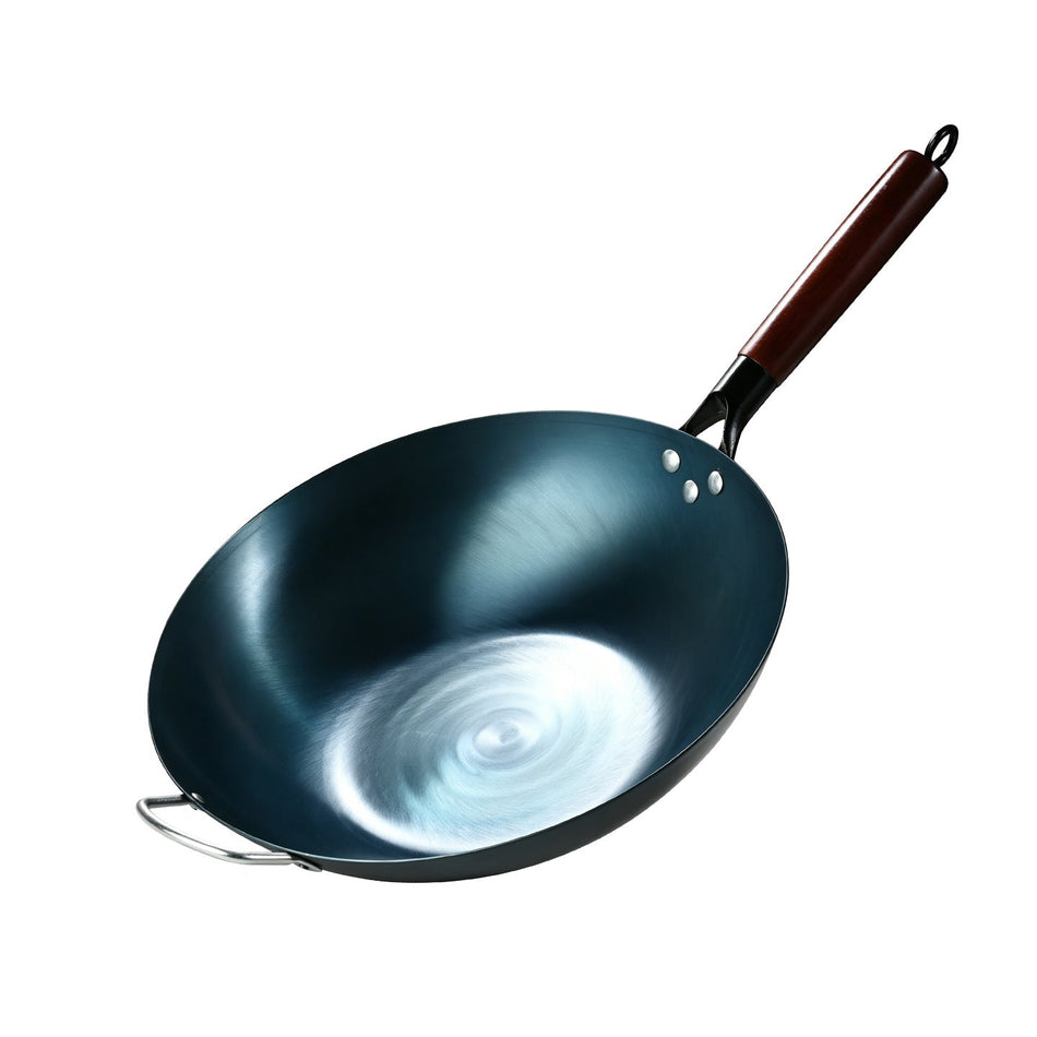 Flat-Bottom Iron Wok, Blue Finish, Universal Stove