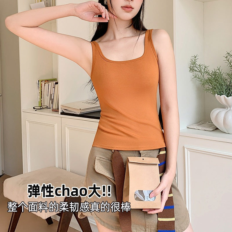 Women's Lace Trim Square Neck Camisole with Chest Pad