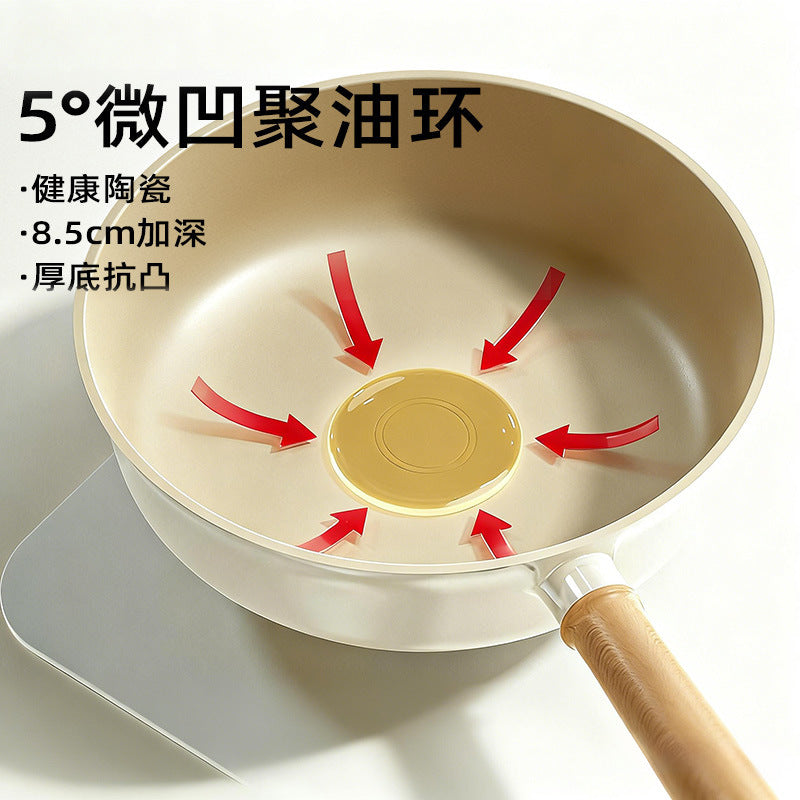 Titanium Ceramic Non-Stick Frying Pan, Oil-Gathering Base