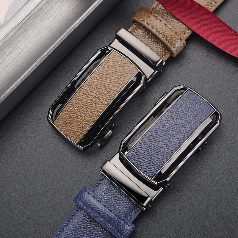 Men's Cowhide Leather Belt with Automatic Buckle Design