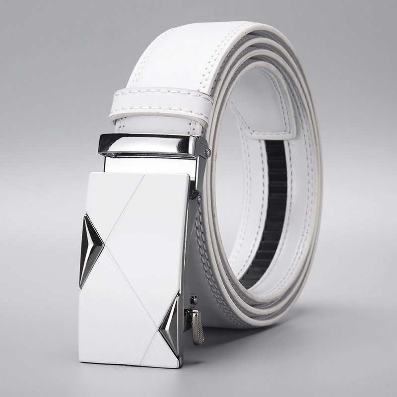 Men's White Automatic Buckle Business Casual Belt