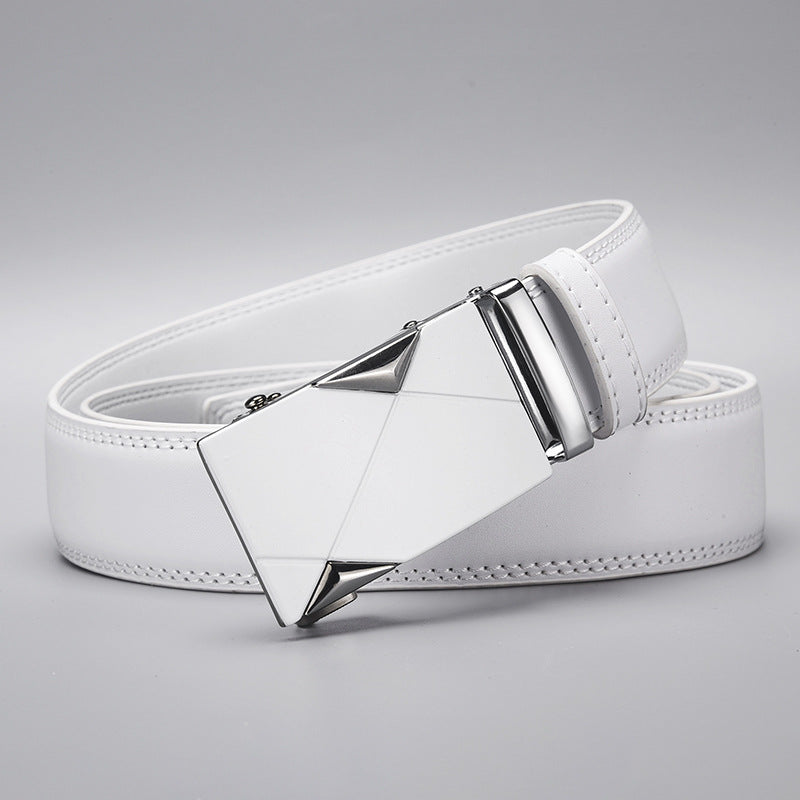 Men's White Automatic Buckle Business Casual Belt