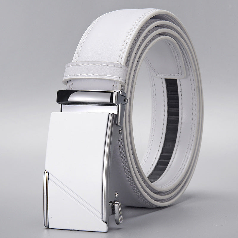 Men's White Automatic Buckle Belt Classic Business Style