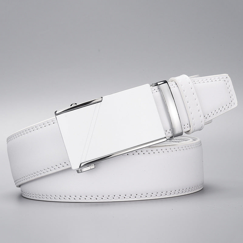 Men's White Automatic Buckle Belt Classic Business Style