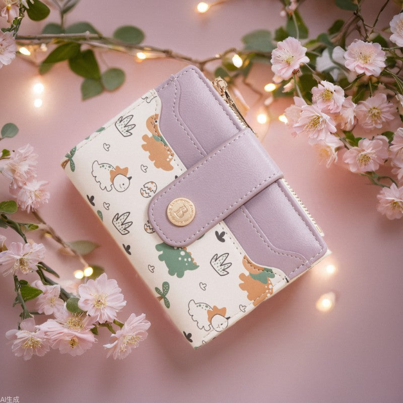 Women's Cute Dinosaur Contrast Color Zipper Wallet