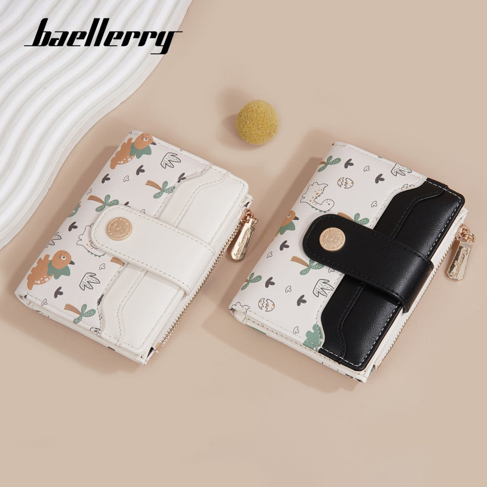 Women's Cute Dinosaur Contrast Color Zipper Wallet
