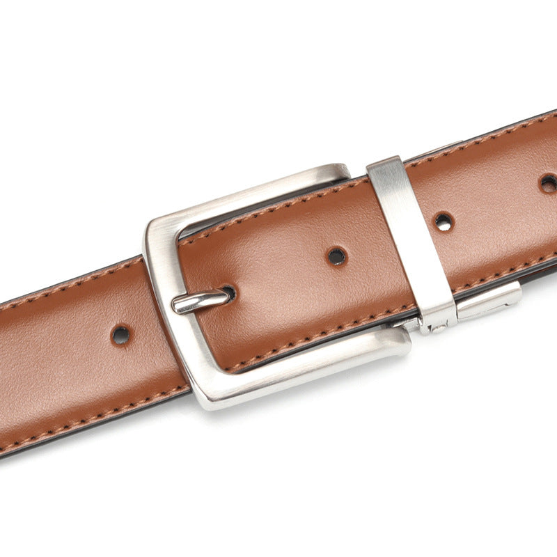 Genuine Leather Reversible Men's Belt with Swivel Pin Buckle