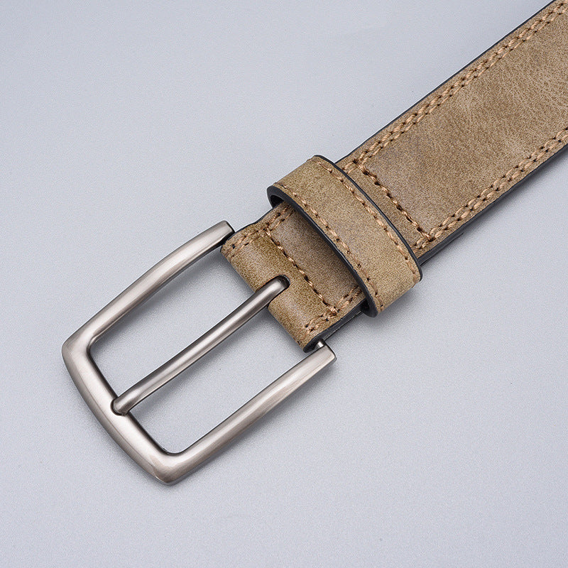 Men's Retro Leather Belt with Pin Buckle Casual Style