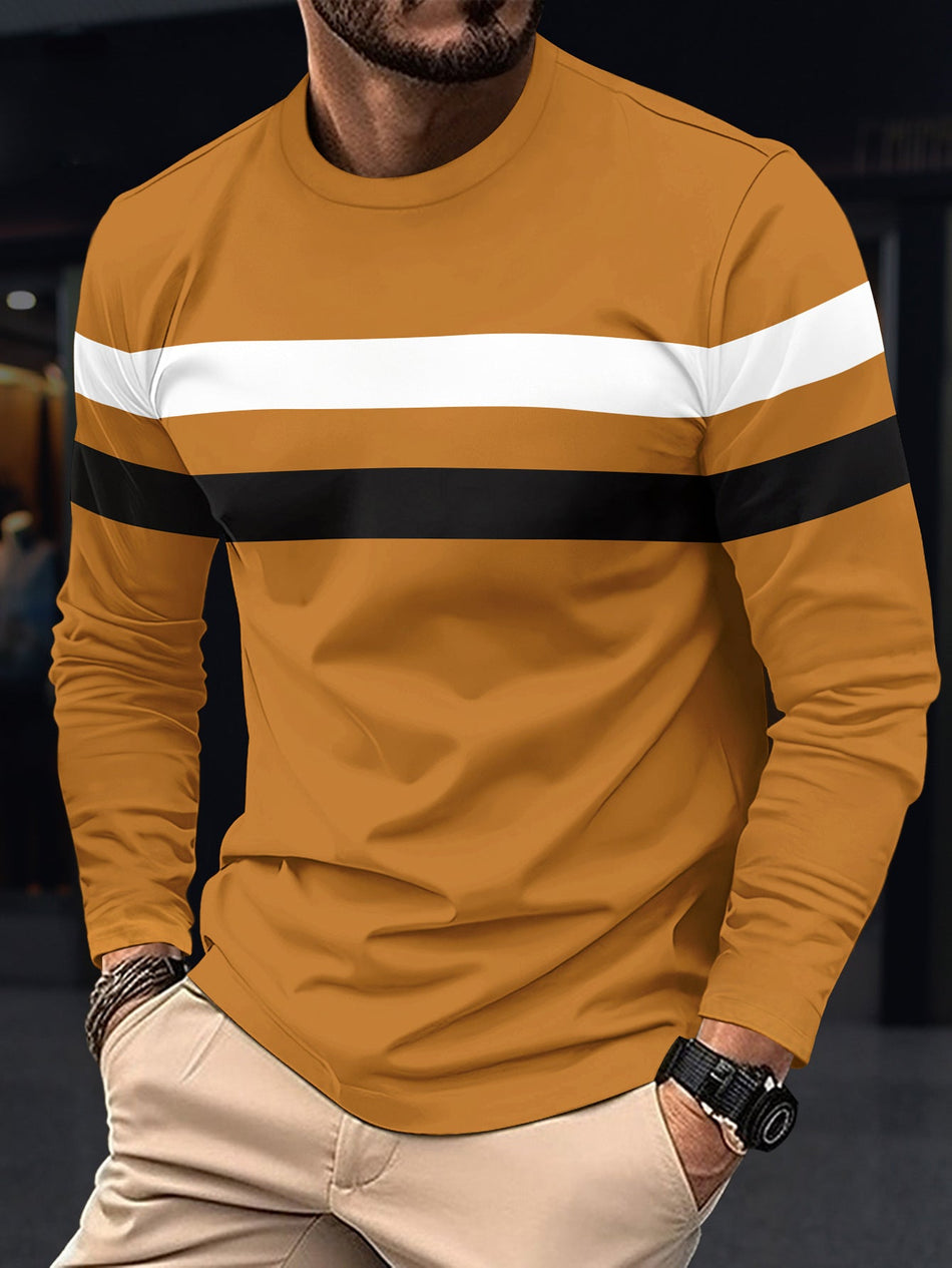 Men's Color Block Long Sleeve Crew Neck T-Shirt