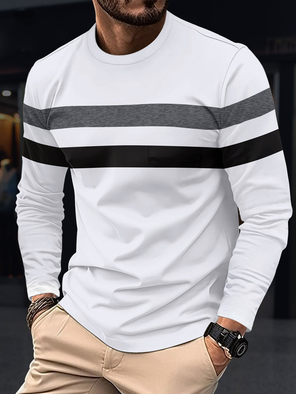 Men's Color Block Long Sleeve Crew Neck T-Shirt