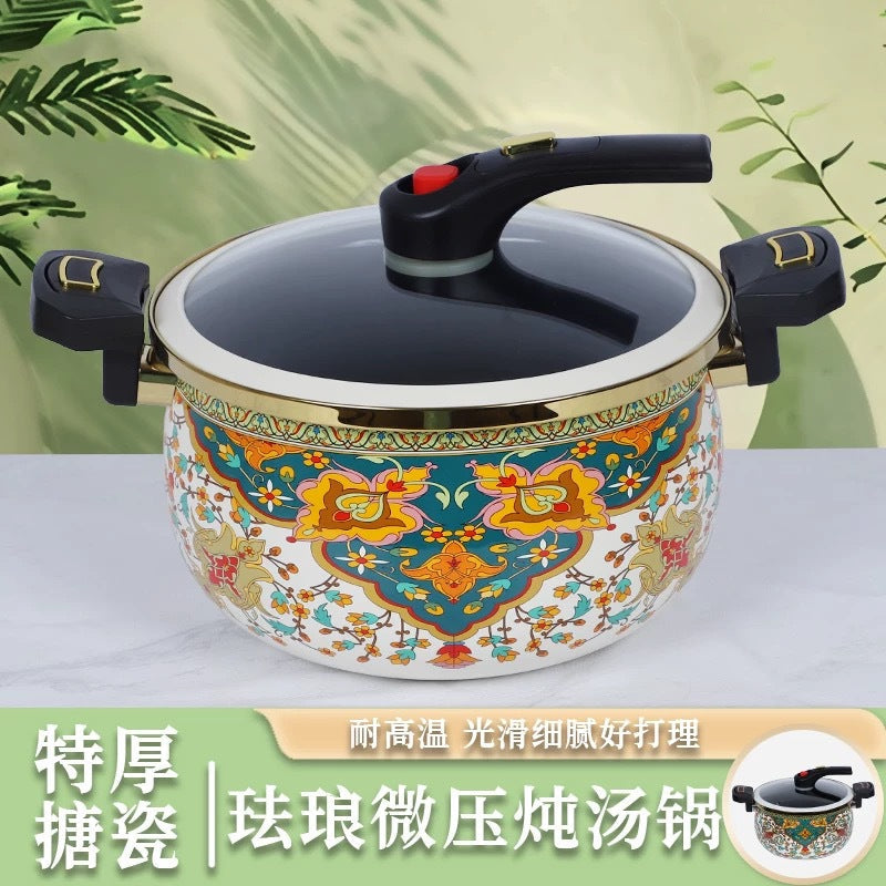 Enamel Micro-Pressure Stew Pot, 7L Flat-Bottom