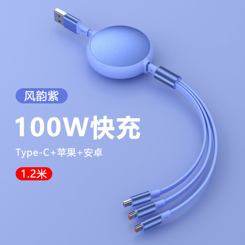 100W 3-in-1 Retractable Fast Charging Cable