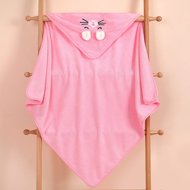 Coral Fleece Hooded Baby Bath Towel and Swaddle Blanket