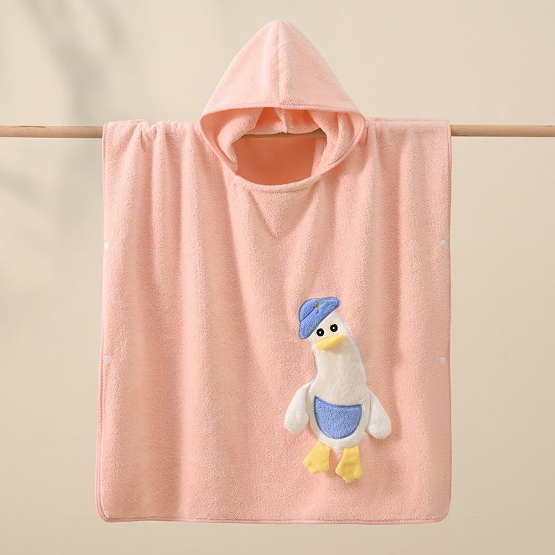 Coral Fleece Big Goose Hooded Baby Bathrobe Towel Cape