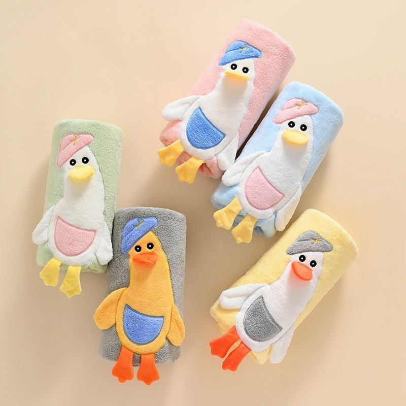 Coral Fleece Big Goose Hooded Baby Bathrobe Towel Cape