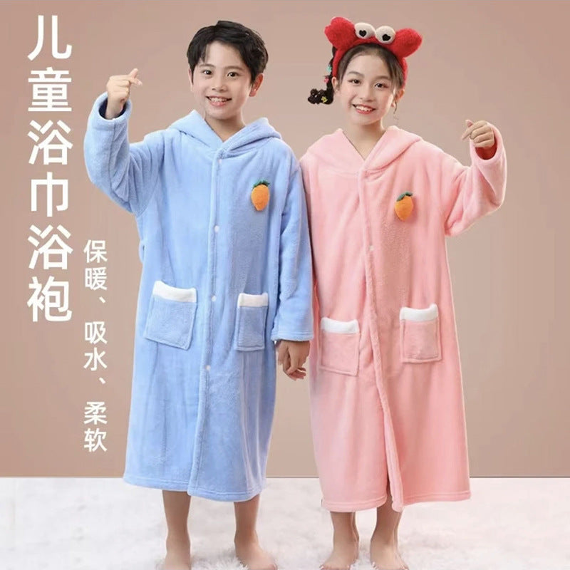 Thickened Coral Fleece Rabbit Hooded Bathrobe Cape for Kids
