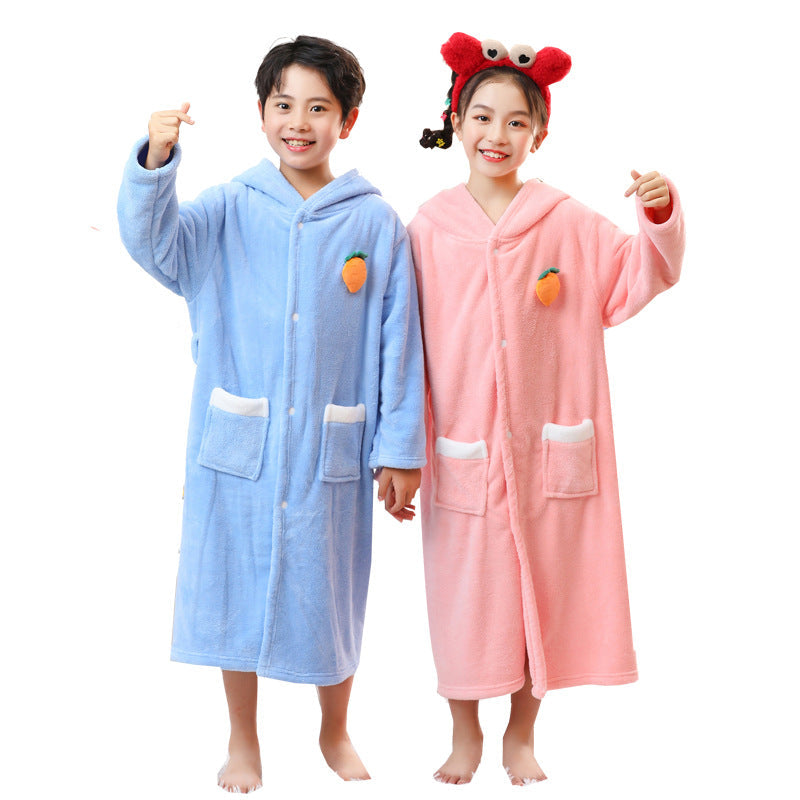 Thickened Coral Fleece Rabbit Hooded Bathrobe Cape for Kids