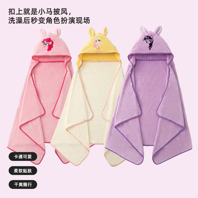 Thickened Coral Fleece Rabbit Hooded Bathrobe Cape for Kids