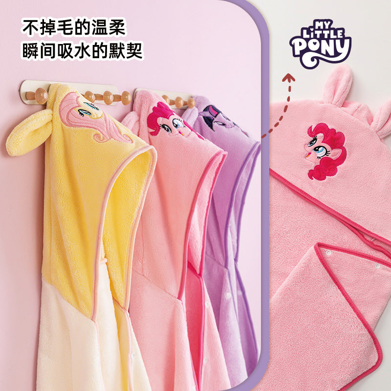 Thickened Coral Fleece Rabbit Hooded Bathrobe Cape for Kids