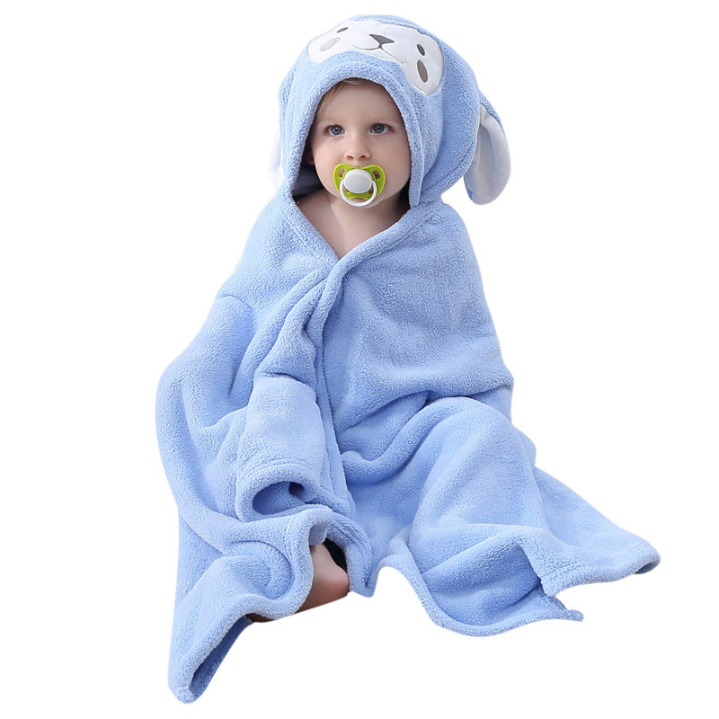 Thickened Coral Fleece Hooded Children's Bath Towel Cape for