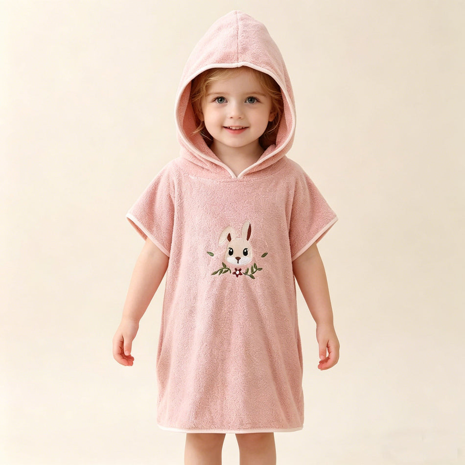 Short-Sleeved Hooded Coral Fleece Children's Bath Towel Cape