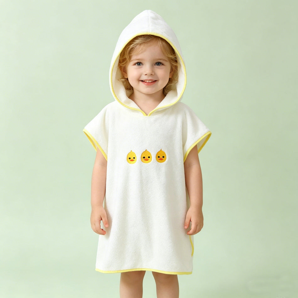 Short-Sleeved Hooded Coral Fleece Children's Bath Towel Cape