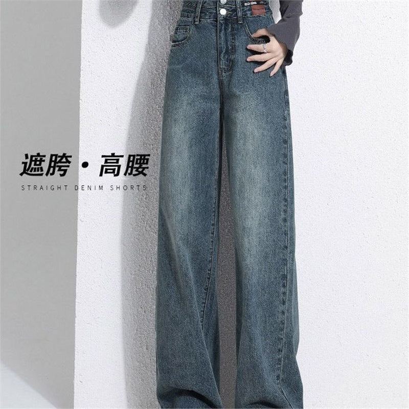 Vintage Blue High-Waist Wide-Leg Denim Jeans for Women