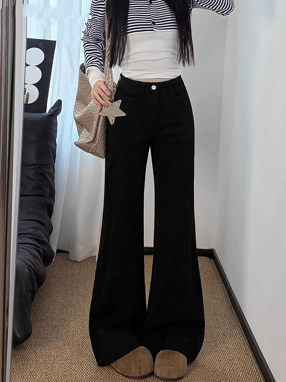 Women's High-Waist Black Flared Denim Jeans with Relaxed Fit