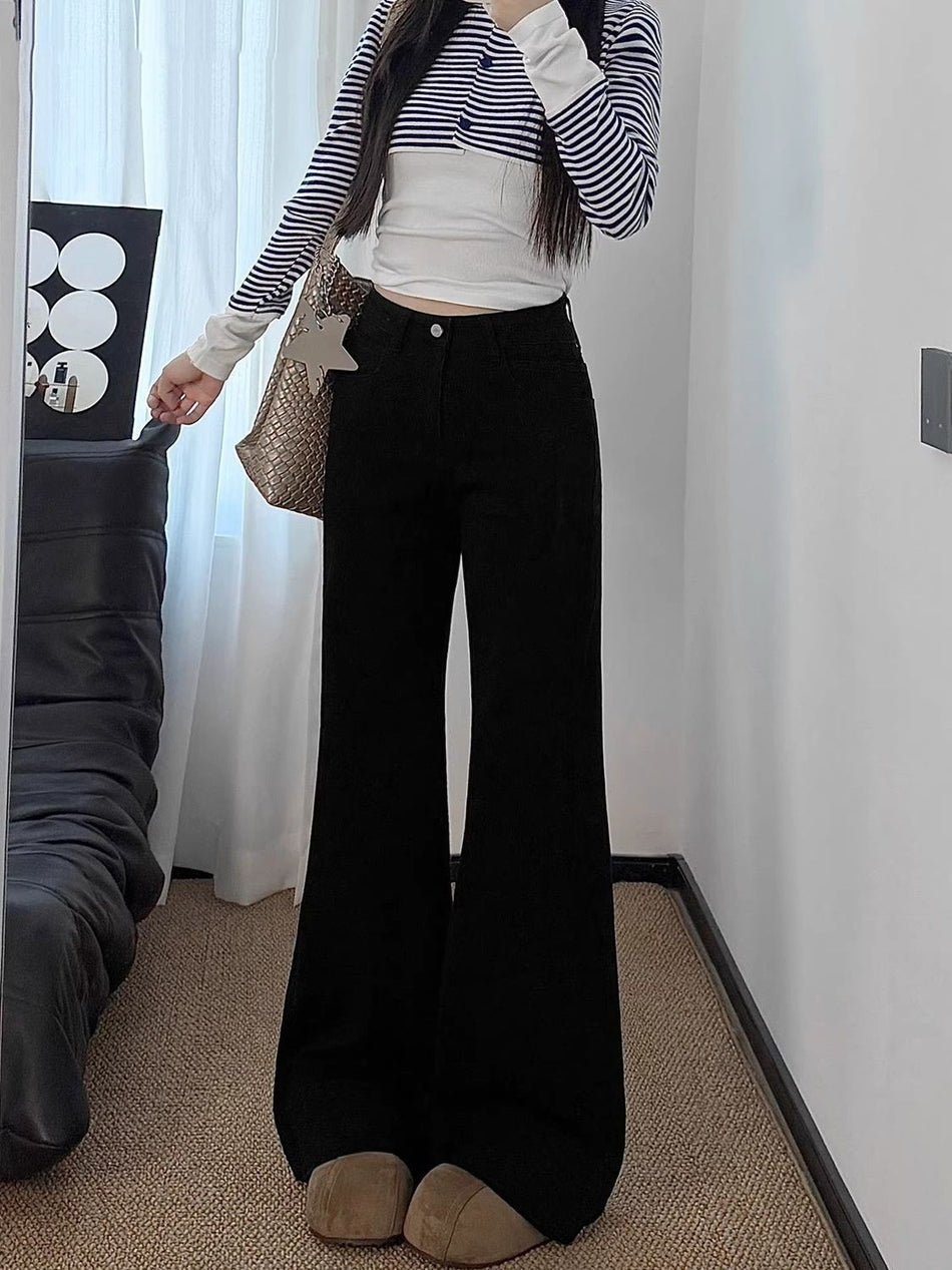 Women's High-Waist Black Flared Denim Jeans with Relaxed Fit