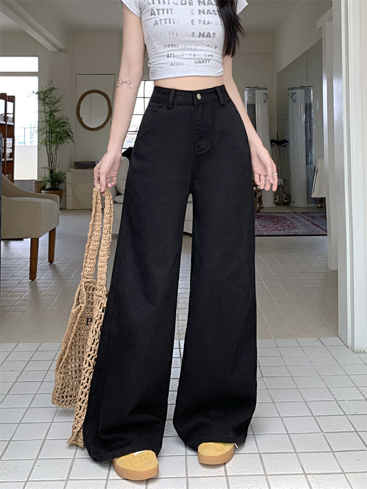 Women's Black High-Waist Wide-Leg Straight Denim Jeans