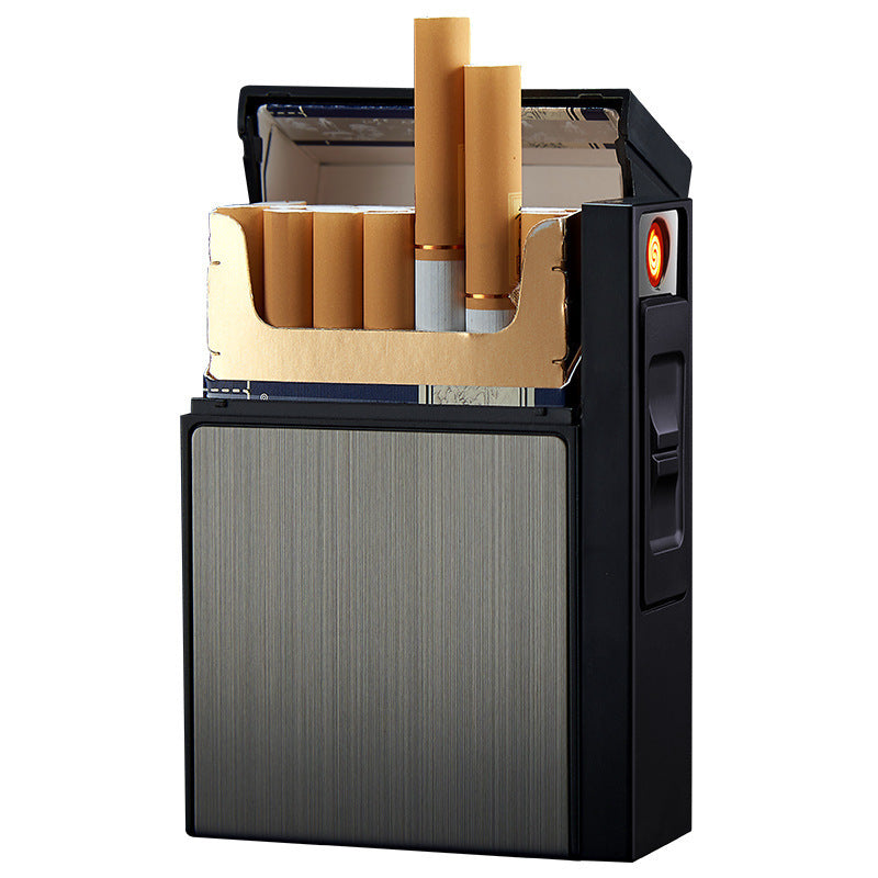 Focus Metal Cigarette Case with USB Lighter, 20-Slot