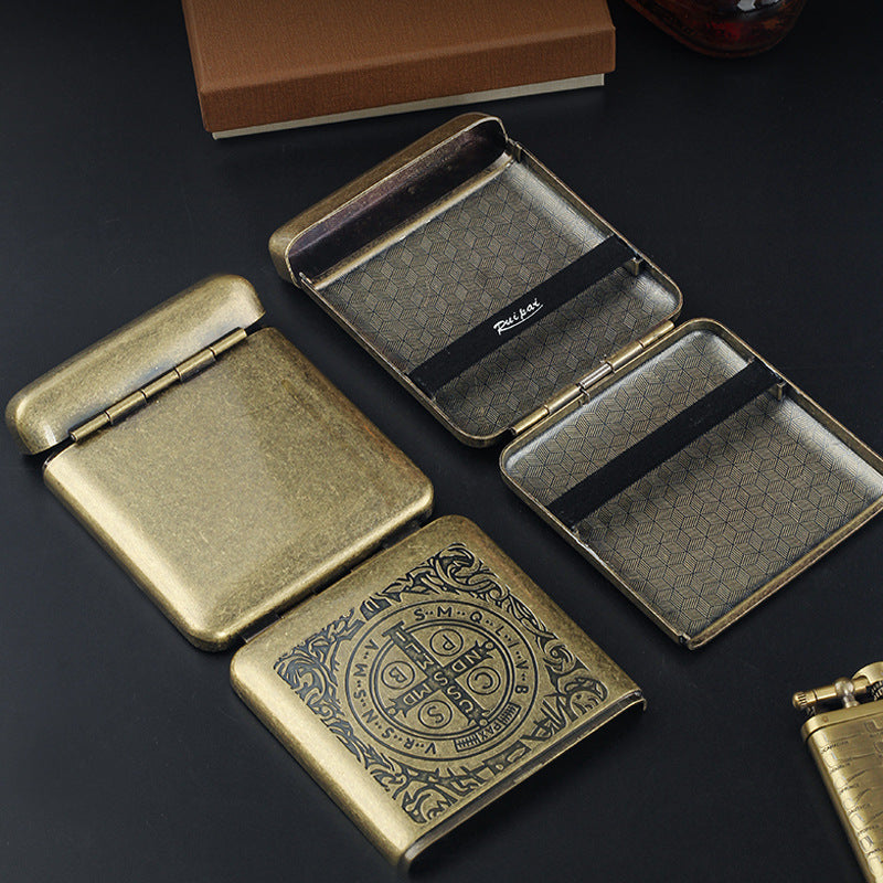 Retro Embossed Metal Cigarette Case, 18-Pack Three-Open