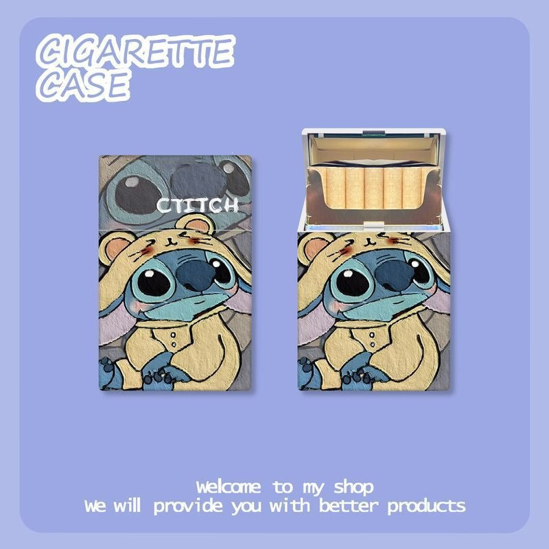 Stitch Cartoon Plastic Cigarette Case, Dual-Use 20-Pack