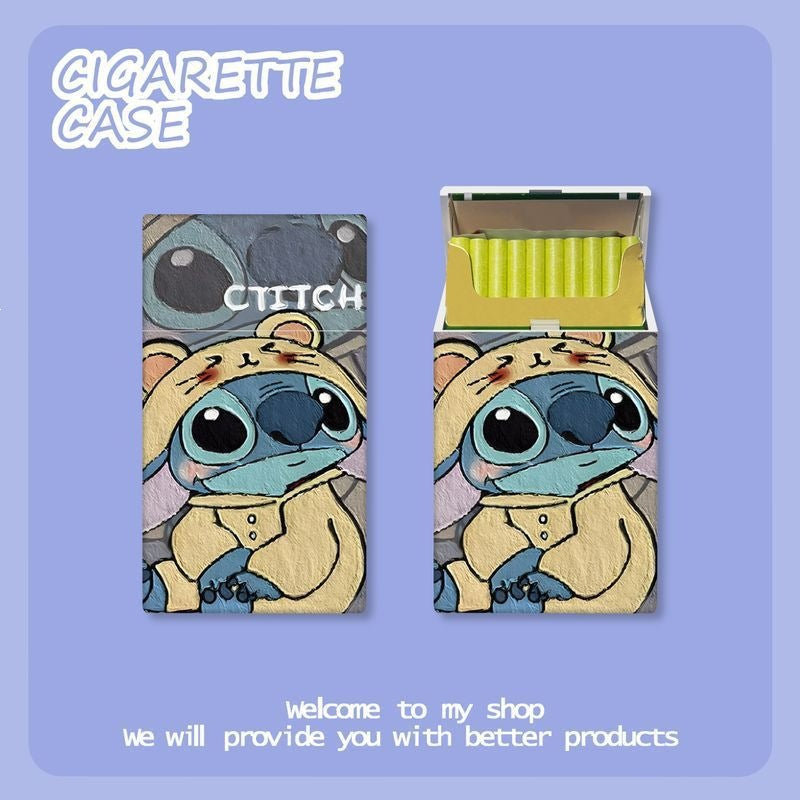 Stitch Cartoon Plastic Cigarette Case, Dual-Use 20-Pack