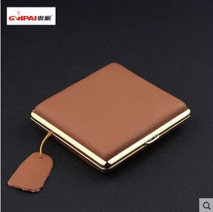 Genuine Leather Metal Cigarette Case, 20-Pack Ultra-Thin