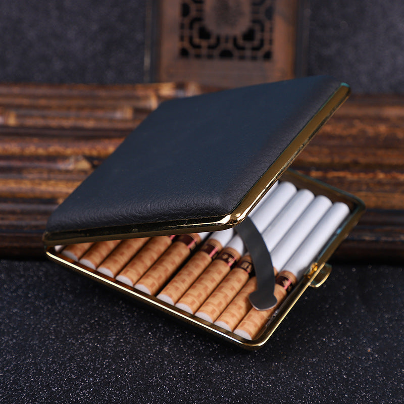 Genuine Leather Metal Cigarette Case, 20-Pack Ultra-Thin