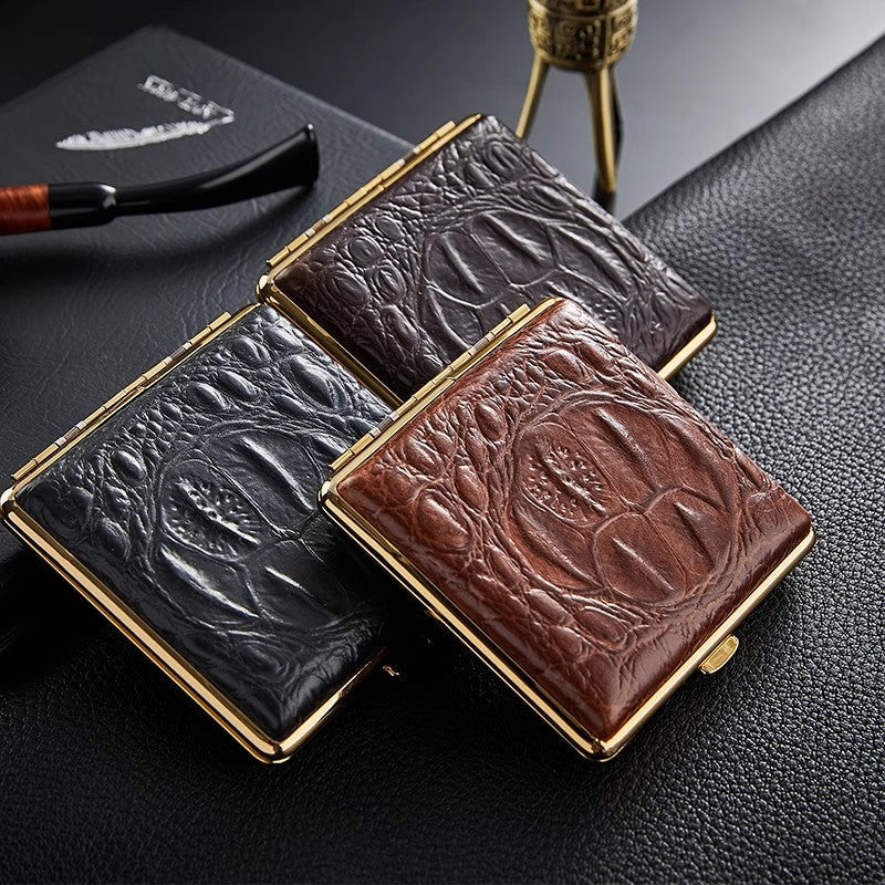 Genuine Leather Crocodile Pattern Metal Cigarette Case