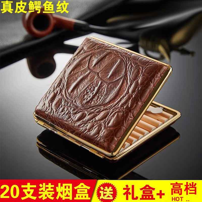 Genuine Leather Crocodile Pattern Metal Cigarette Case