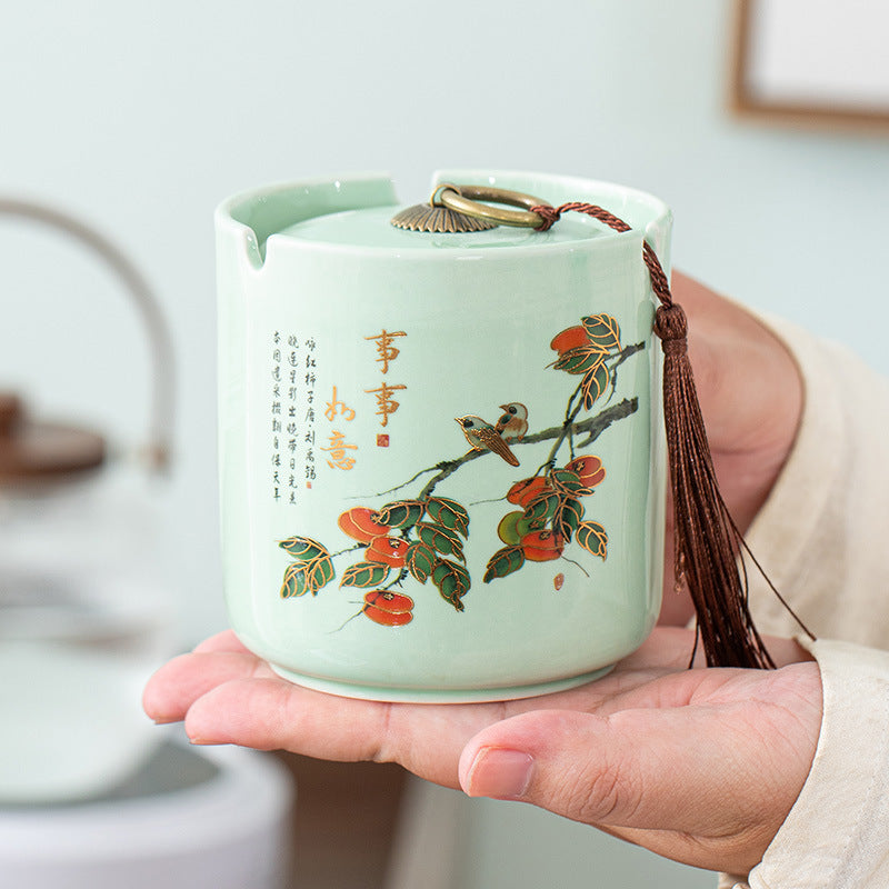Ceramic Straight Ashtray with Copper Tassel Cover Option