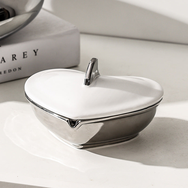 Heart-Shaped Ceramic Ashtray, Light Luxury Silver