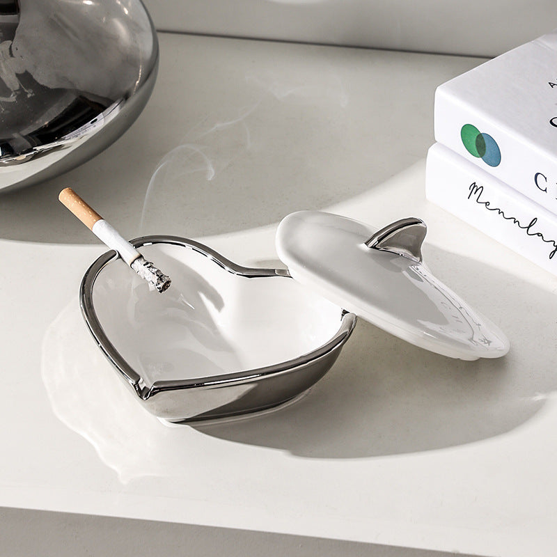 Heart-Shaped Ceramic Ashtray, Light Luxury Silver