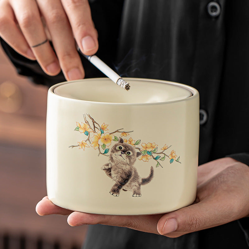 Ru Kiln Ceramic Ashtray with Lid, Tea Ceremony Accessory