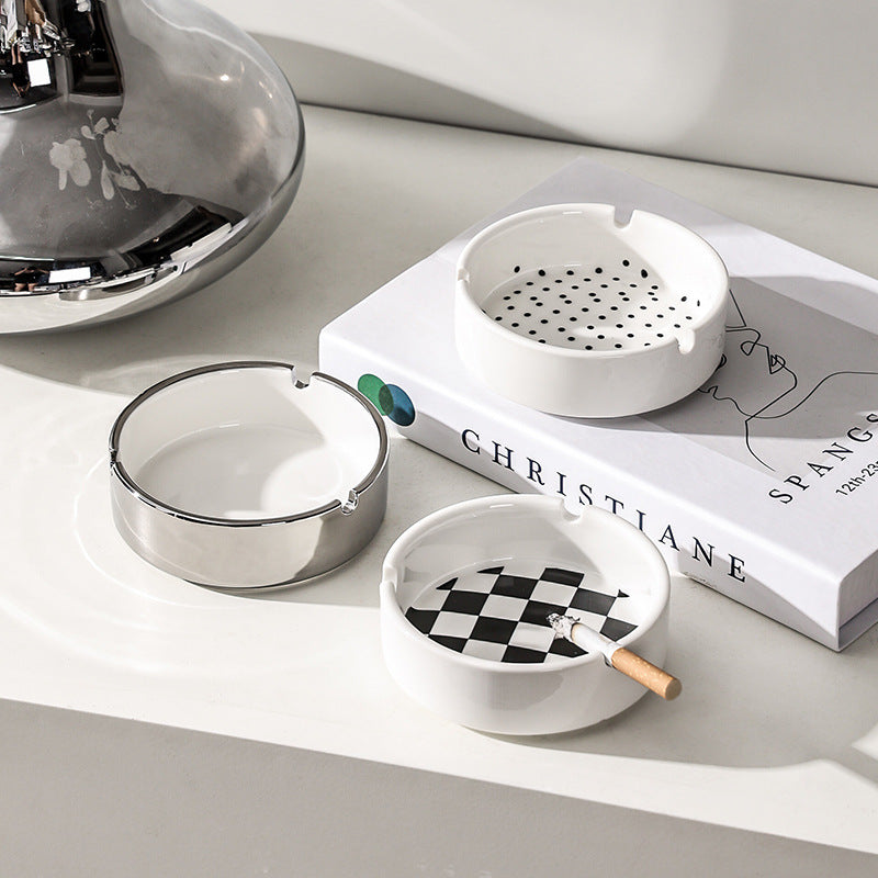 Nordic Light Luxury Ceramic Checkerboard Ashtray, 4-Inch