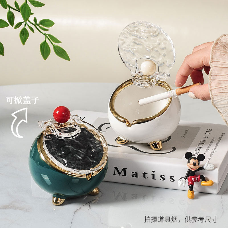 Cute Ceramic Cat Paw and Ball Ashtray, Cream Style