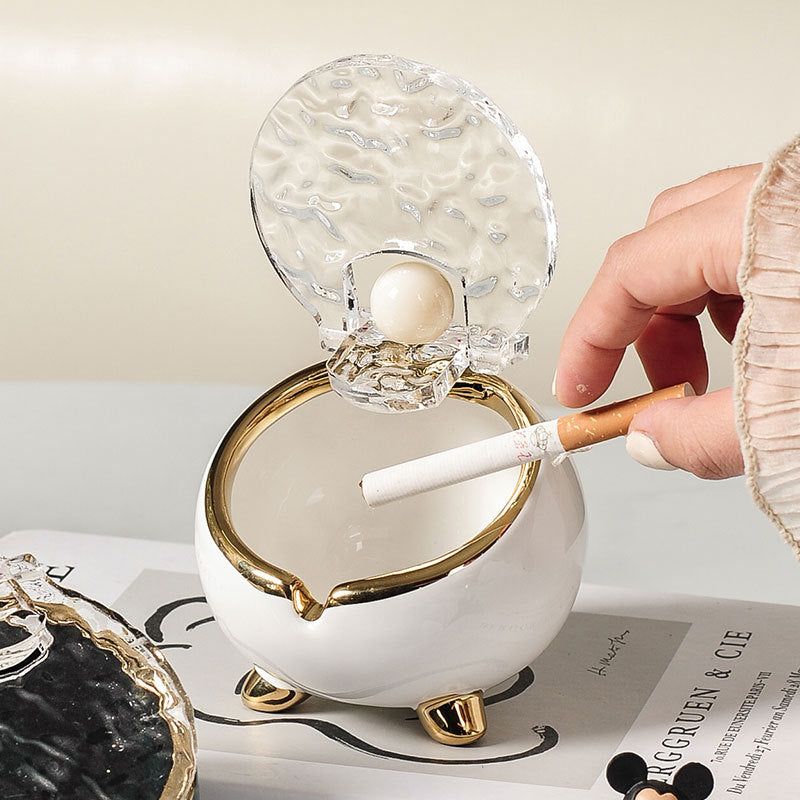 Cute Ceramic Cat Paw and Ball Ashtray, Cream Style