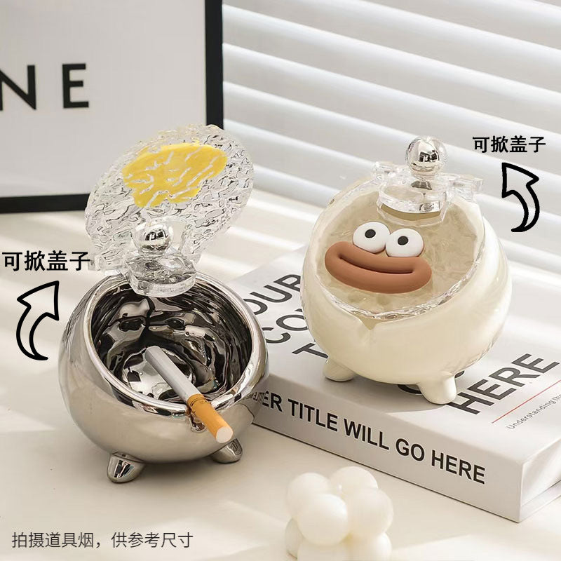 Nordic Light Luxury Ceramic Ashtray with Lid, Cream Style