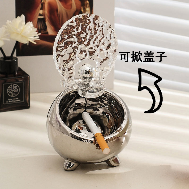 Nordic Light Luxury Ceramic Ashtray with Lid, Cream Style