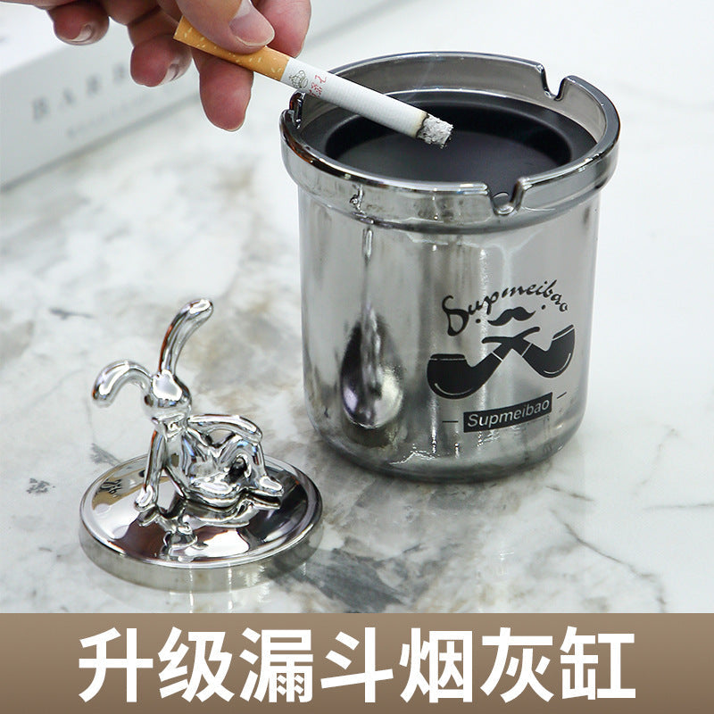 Thickened Glass Windproof Ashtray with Cartoon Lid Decor