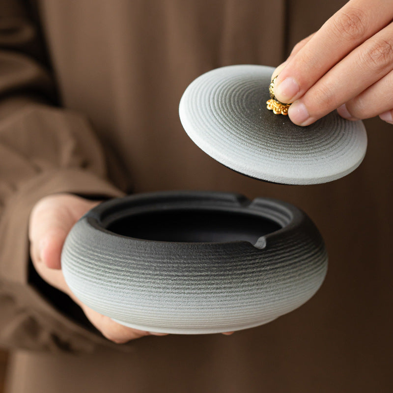 Chenxiang Ink Round Ceramic Ashtray, Chinese Style