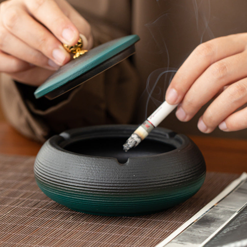 Chenxiang Ink Round Ceramic Ashtray, Chinese Style